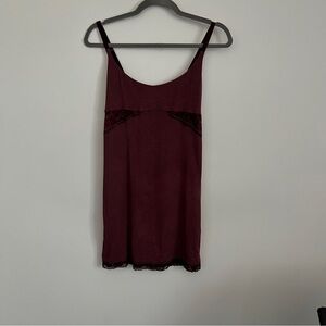 Victoria’s Secret Y2K Slip Dress Burgundy Lace Trim Coquette Mini